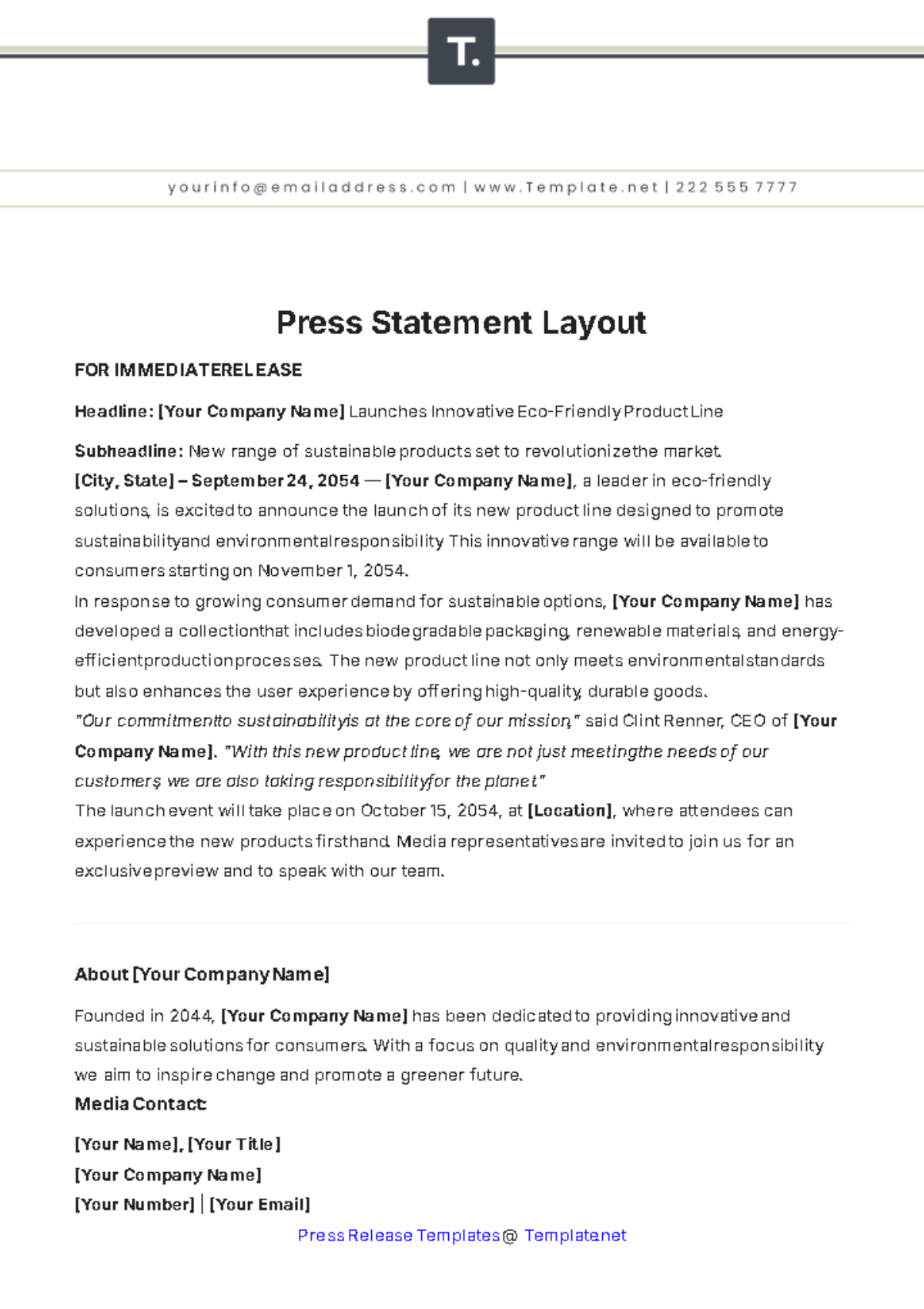 Press Statement Layout Template - Edit Online & Download