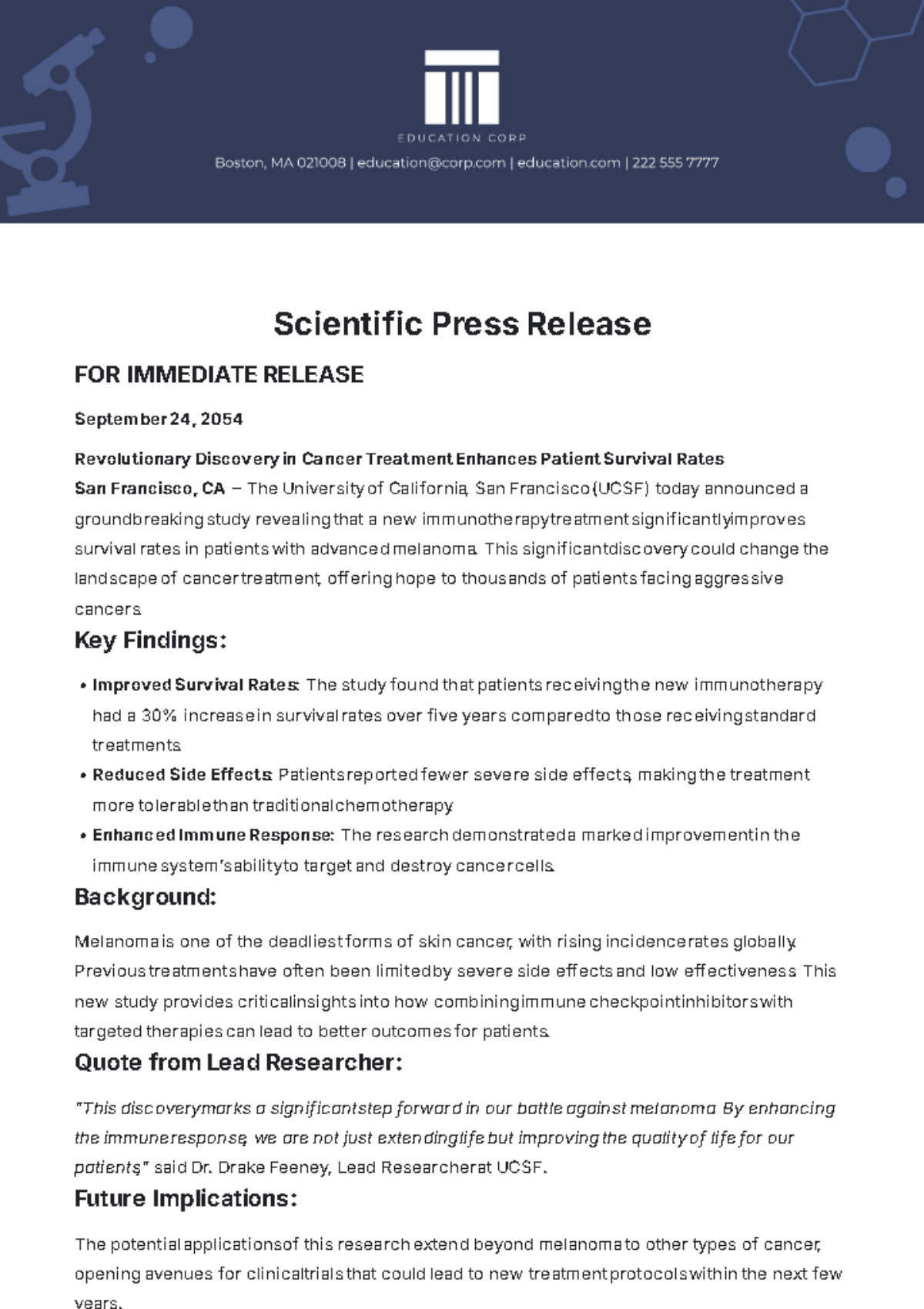 Scientific Press Release Template - Edit Online & Download