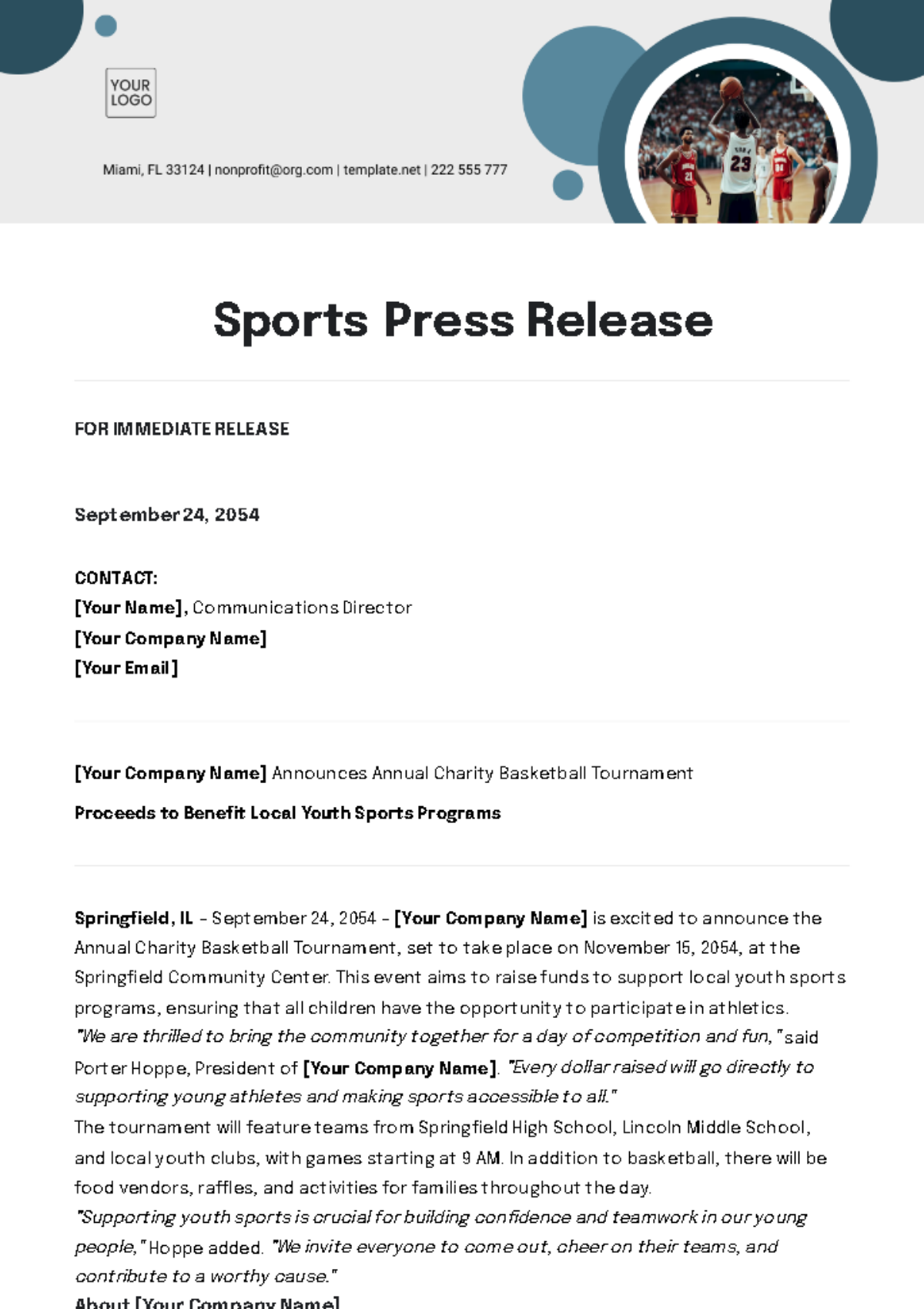 Sport Press Release Template - Edit Online & Download