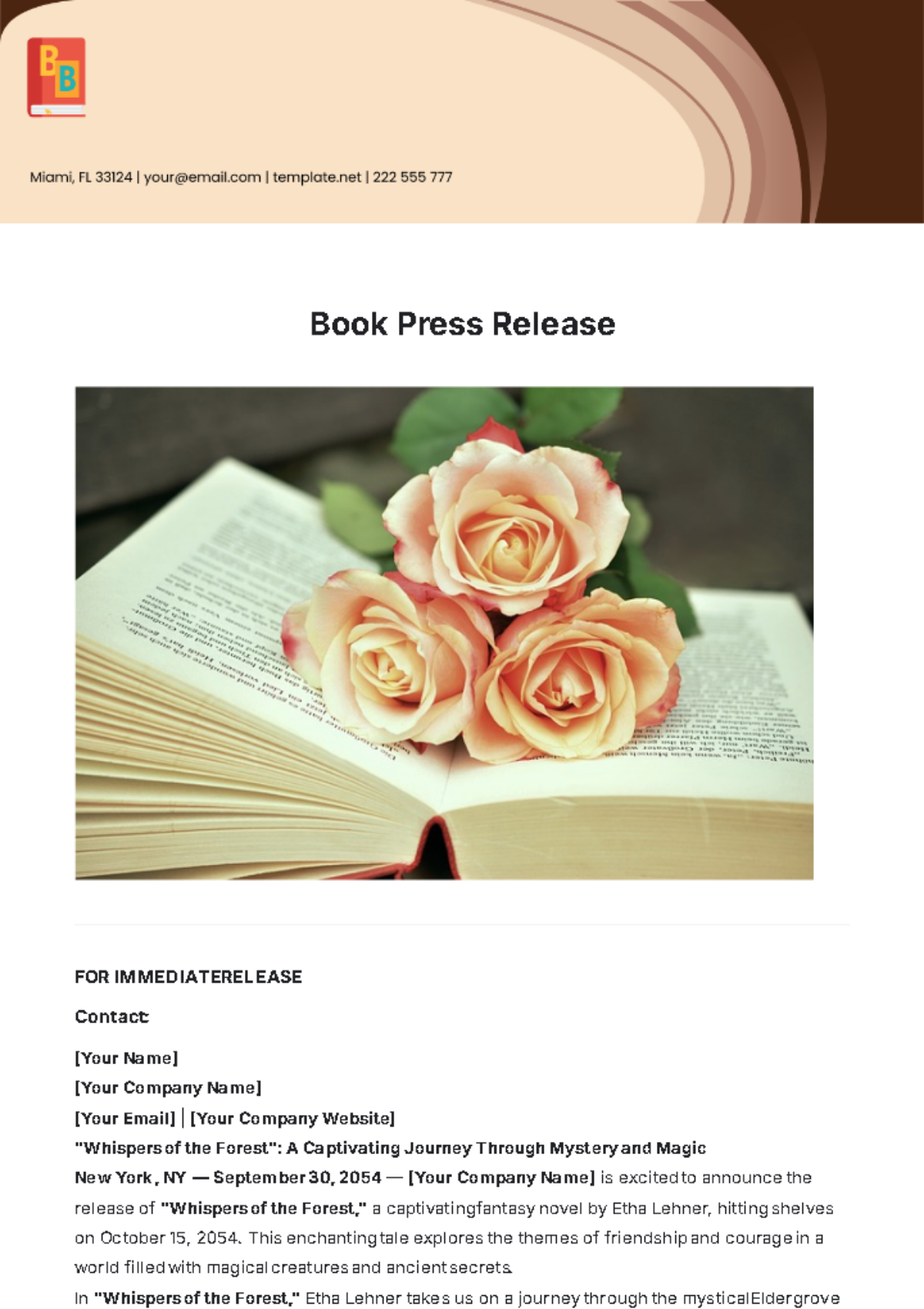 Book Press Release Template - Edit Online & Download