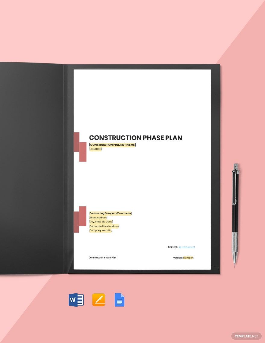 Simple Construction Phase Plan Template in Word, Google Docs, Apple Pages