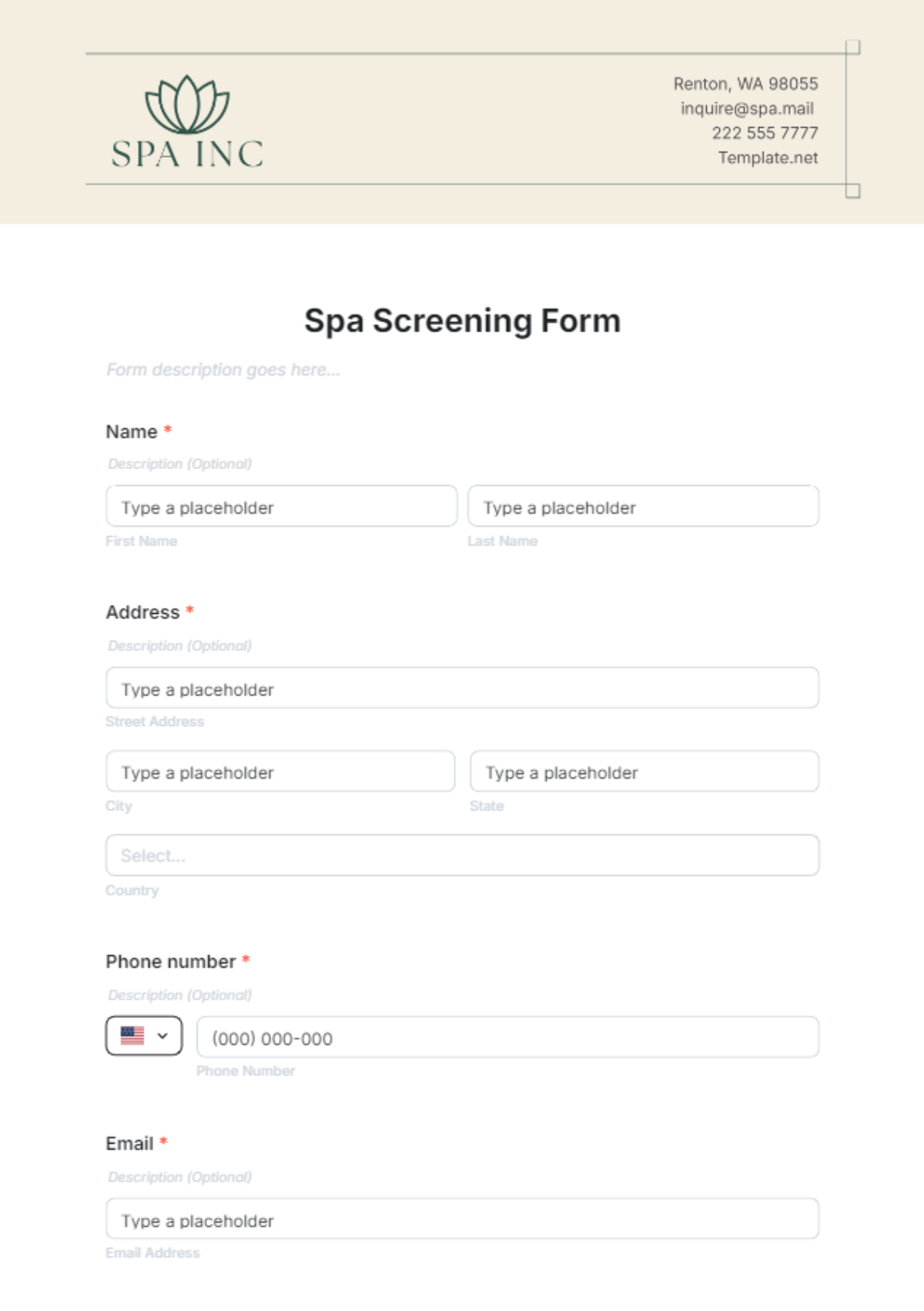 Spa Screening Form Template - Edit Online & Download