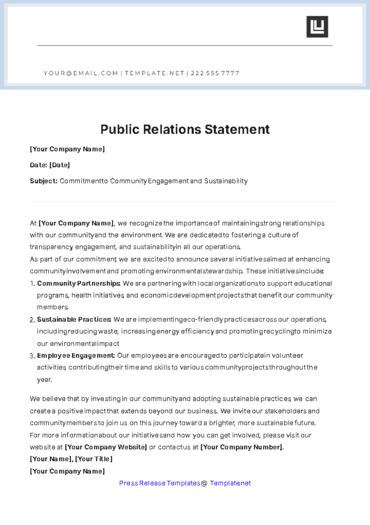 Public Relations Statement Template - Edit Online & Download