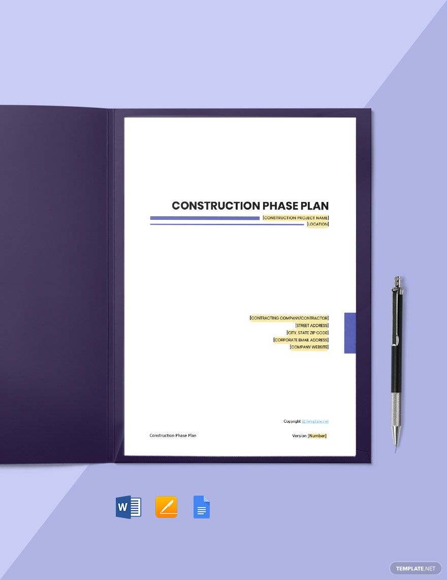 Sample Construction Phase Plan Template in Word, Google Docs, Apple Pages