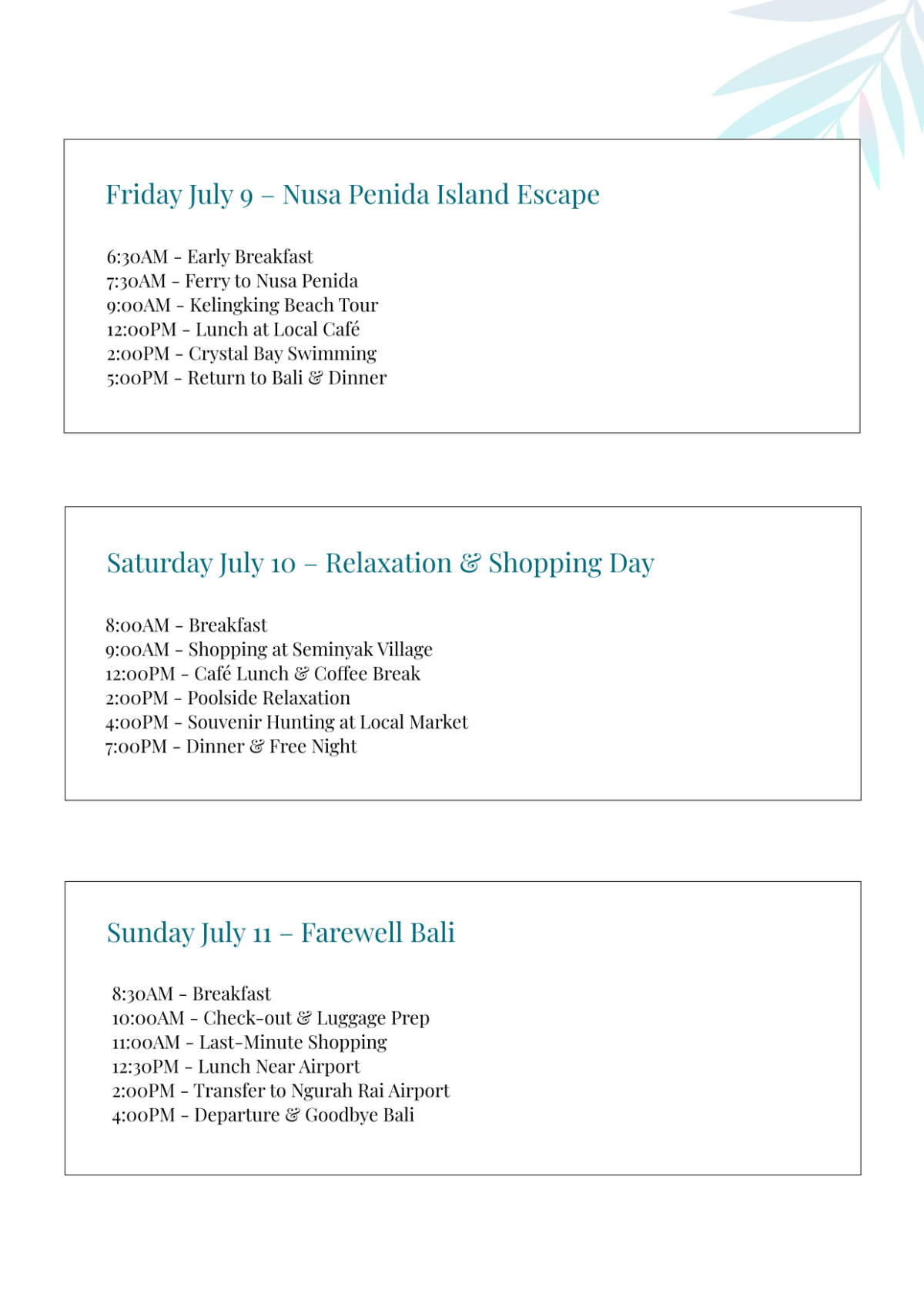 Free Gradient Itinerary Template to Edit Online