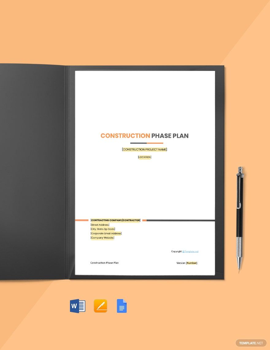 Blank Construction Phase Plan Template in Word, Google Docs, Apple Pages