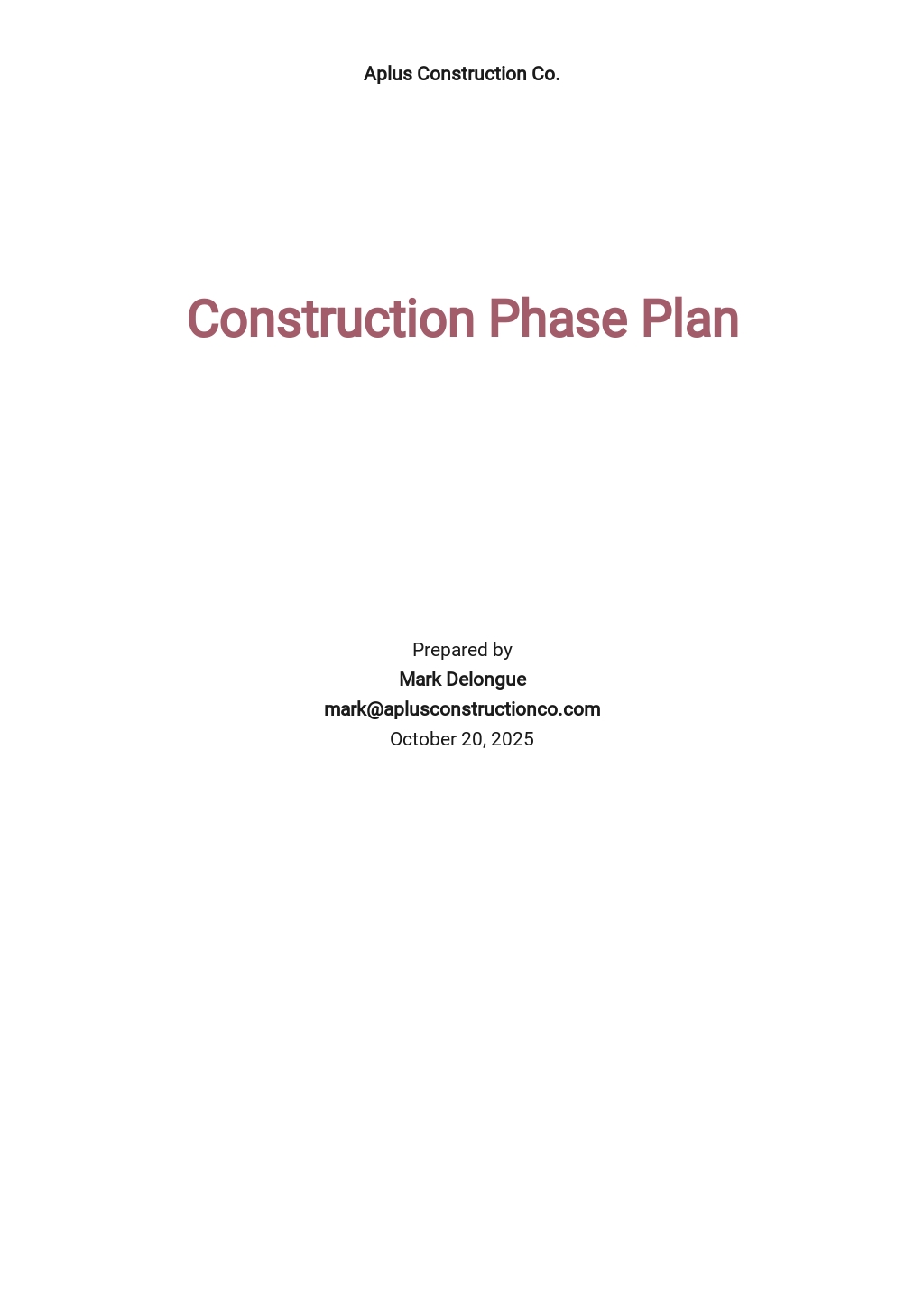 Basic Construction Phase Plan Template [Free PDF] - Google Docs, Word ...