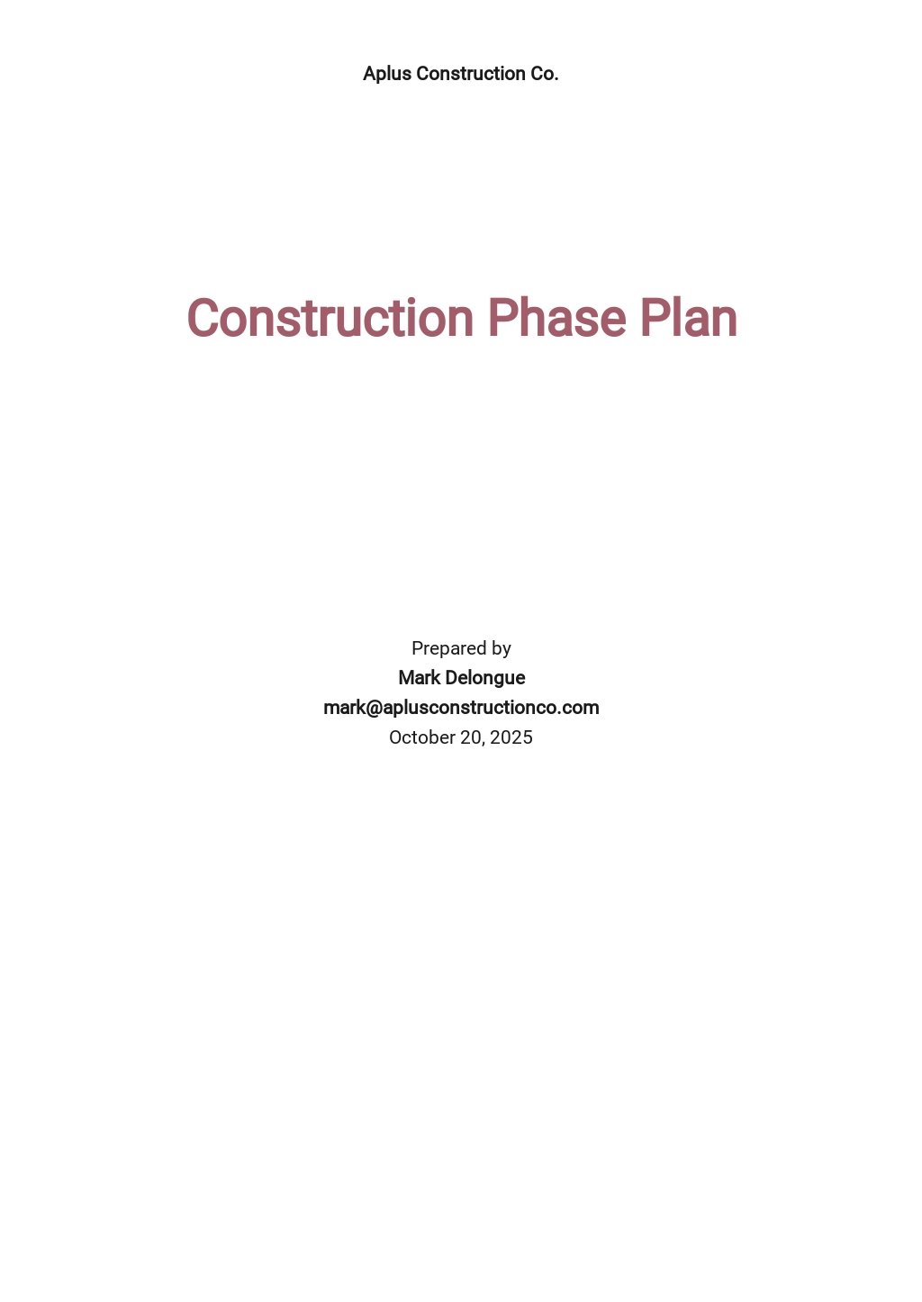 Basic Construction Phase Plan Template [Free PDF] - Google Docs, Word ...