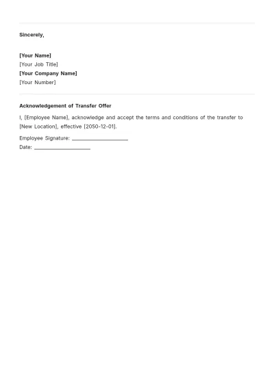 Free Transfer Offer Letter Outline Template to Edit Online