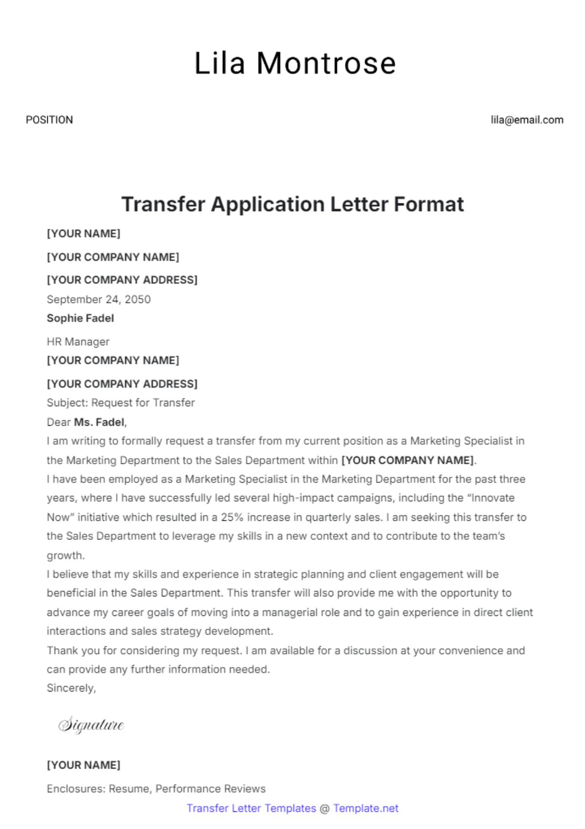 Transfer Application Letter Format Template