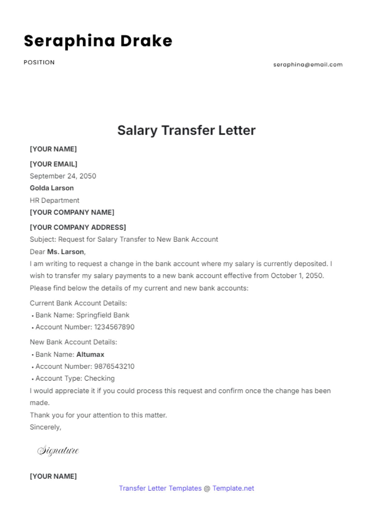 Salary Transfer Letter Template