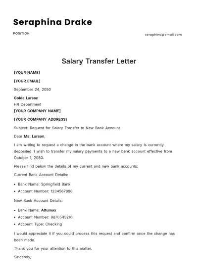 Free Salary Transfer Letter Template to Edit Online