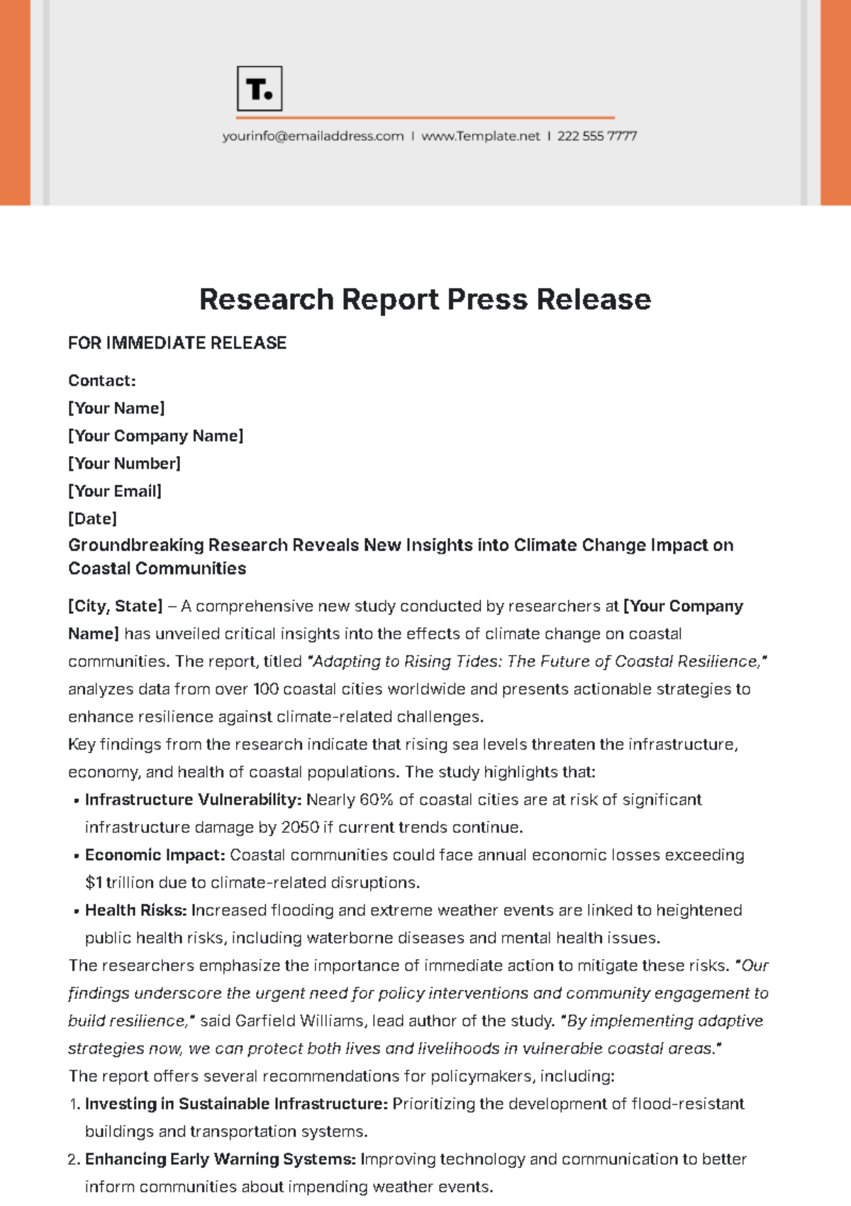 Research Report Press Release Template