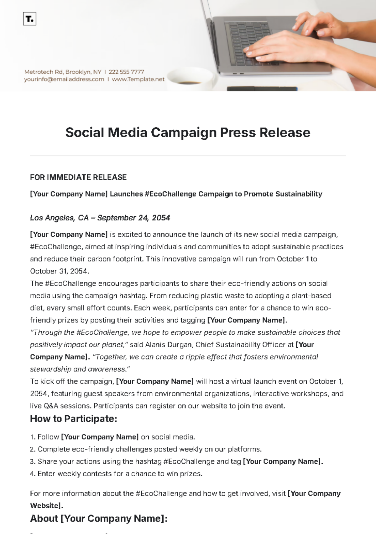 Social Media Campaign Press Release Template