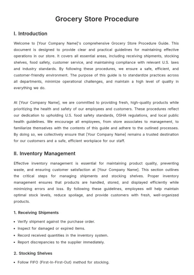 Free Grocery Store Procedure Template to Edit Online