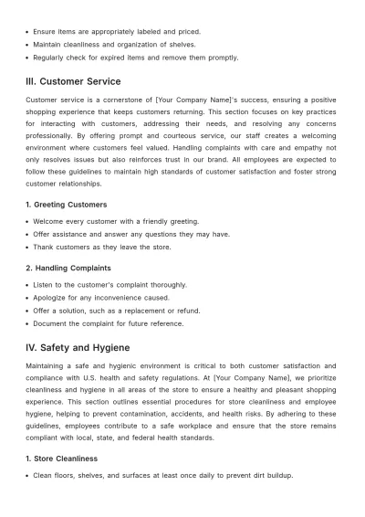 Free Grocery Store Procedure Template to Edit Online