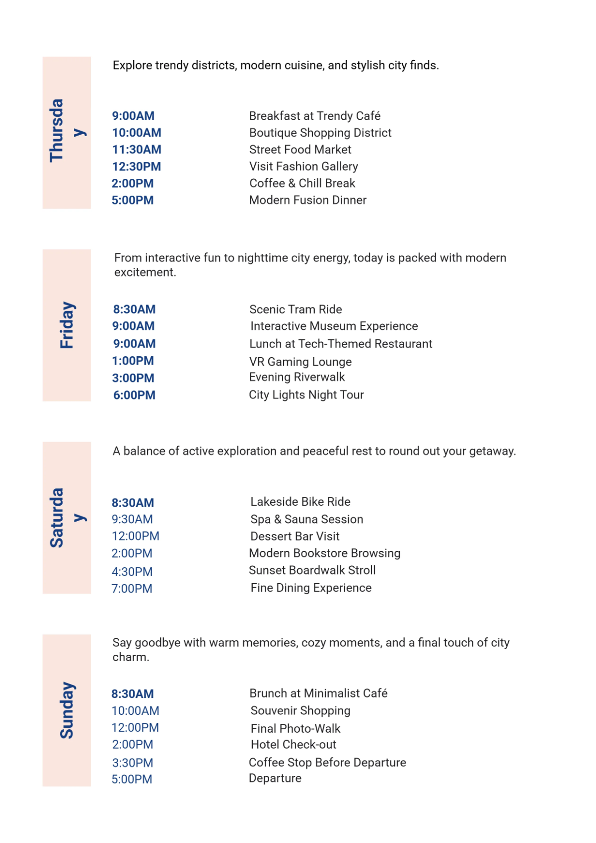 Free Modern Itinerary Template to Edit Online