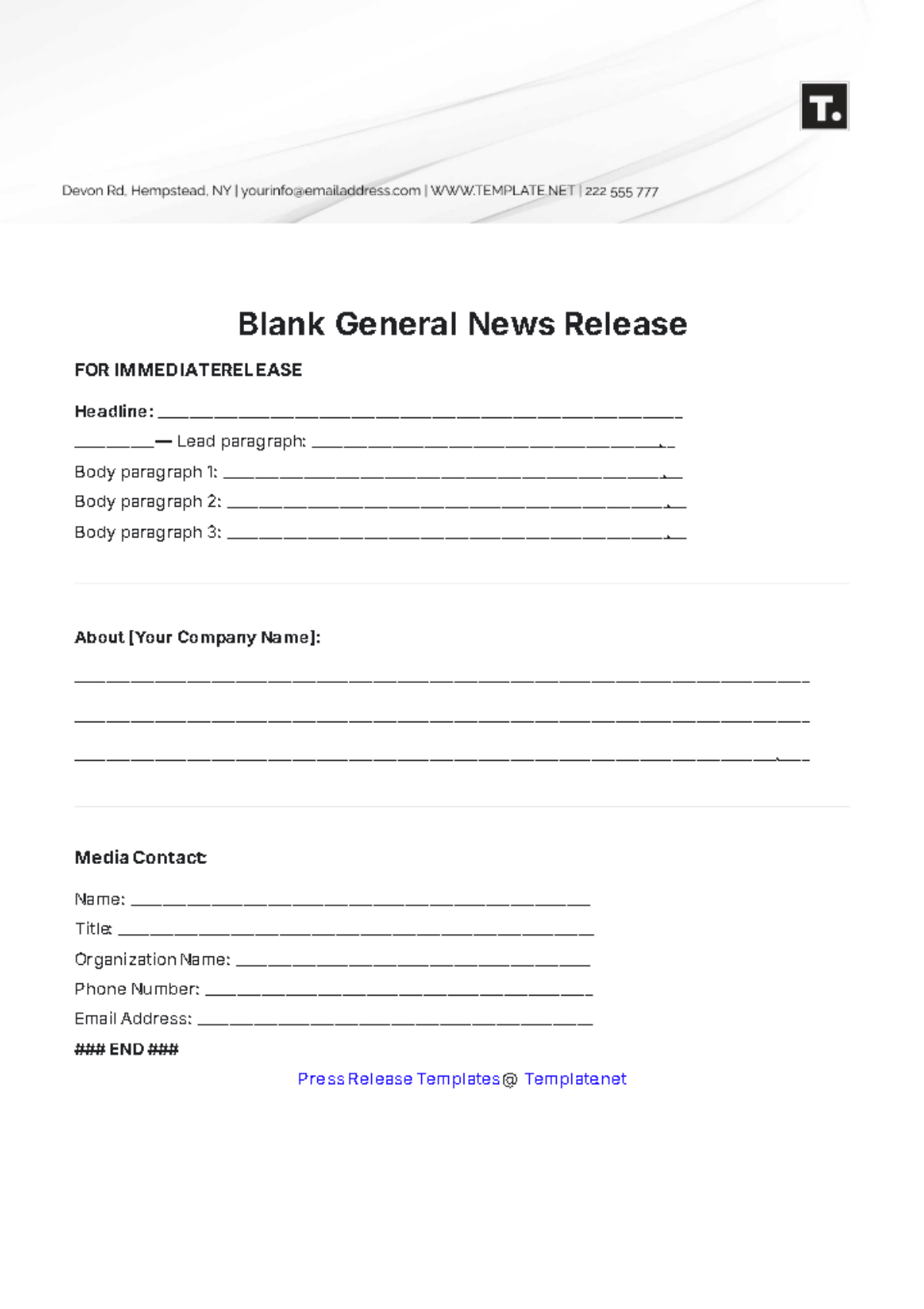 Blank General News Release Template - Edit Online & Download