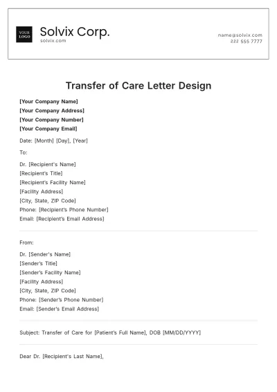 Free Transfer of Care Letter Design Template to Edit Online