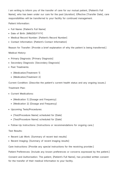 Free Transfer of Care Letter Design Template to Edit Online