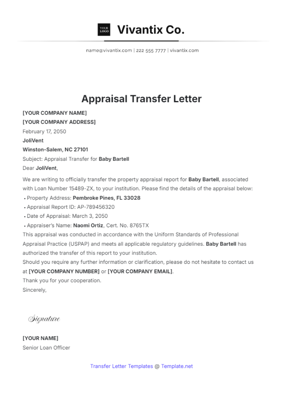 Appraisal Transfer Letter Template