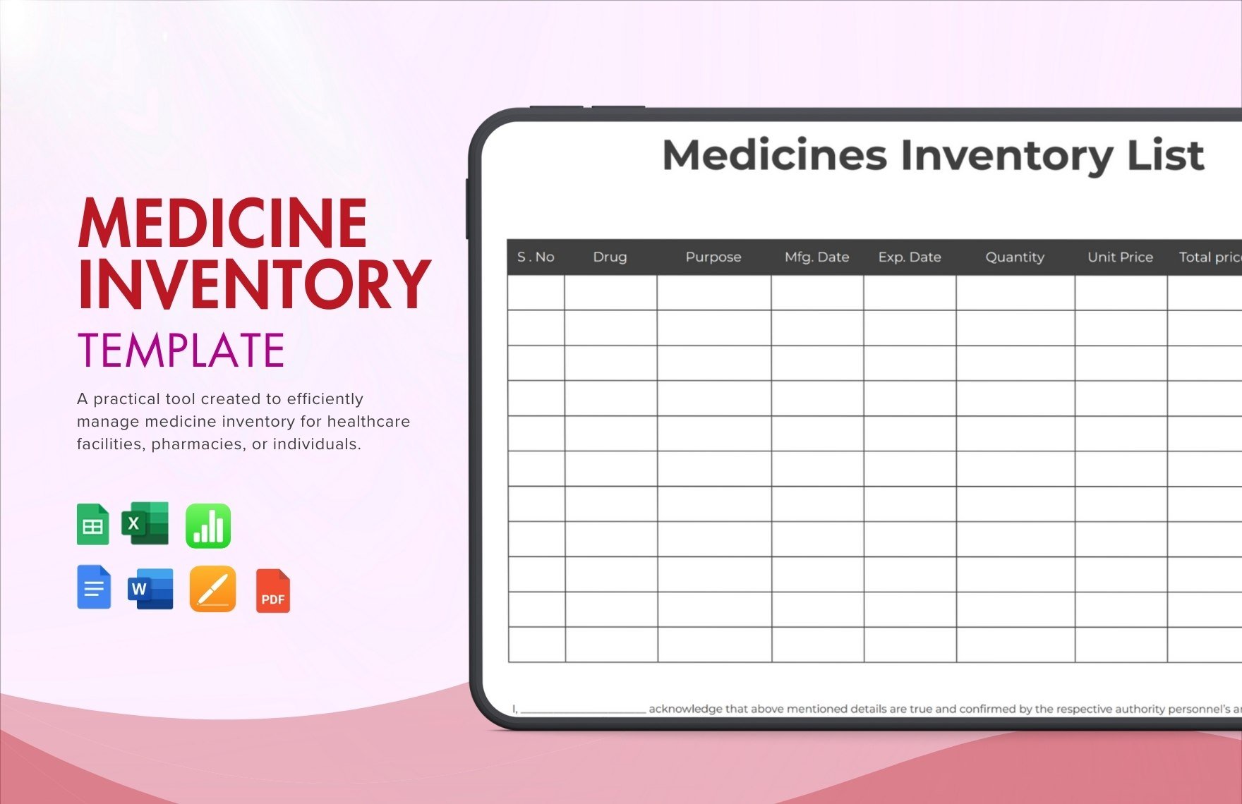 Medicine Inventory Template in Word, Google Docs, Excel, PDF, Google Sheets, Apple Pages, Apple Numbers