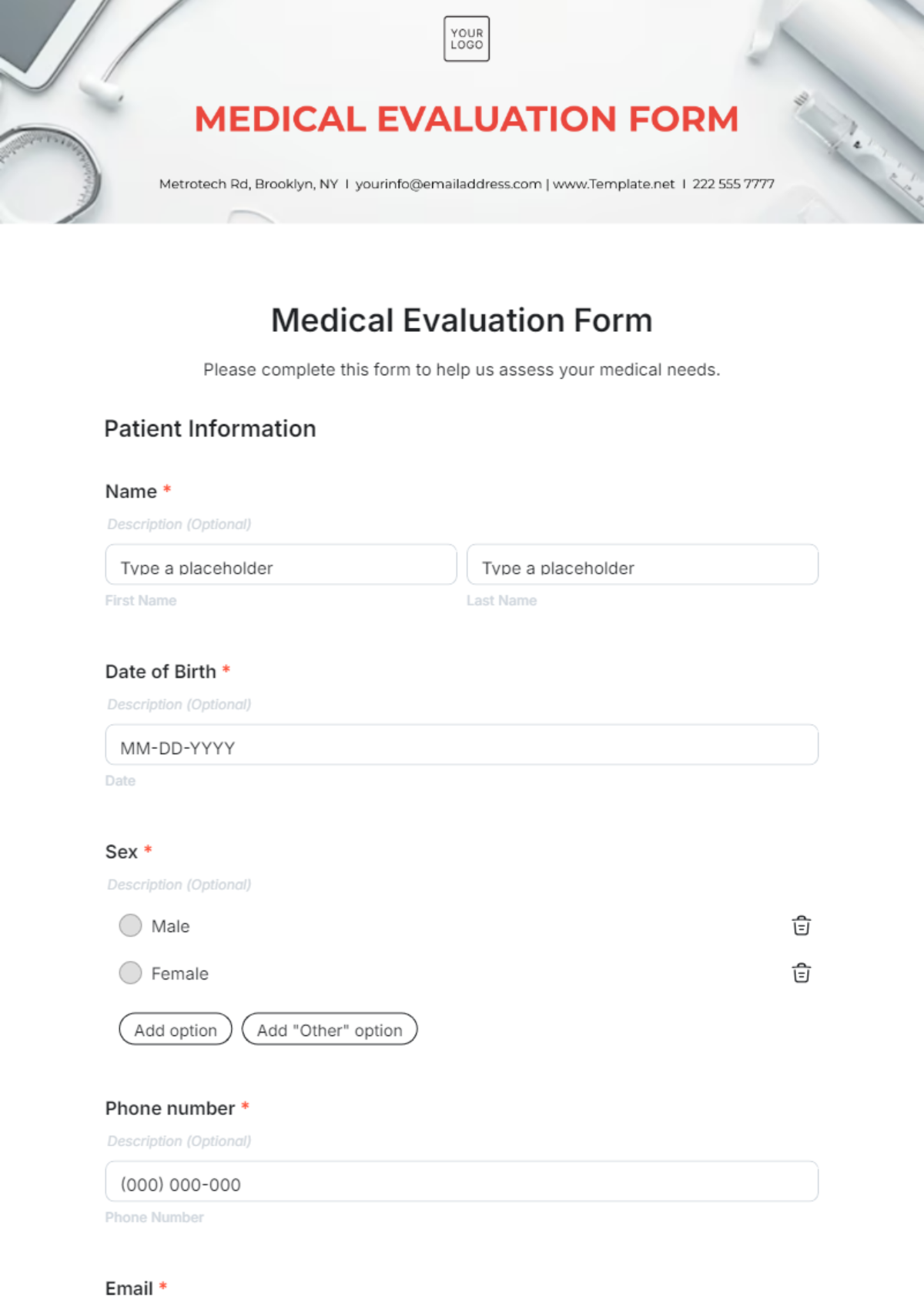 Medical Evaluation Form Template - Edit Online & Download