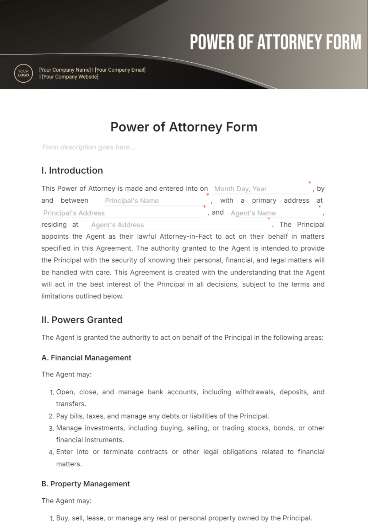 Power of Attorney Form Template - Edit Online & Download