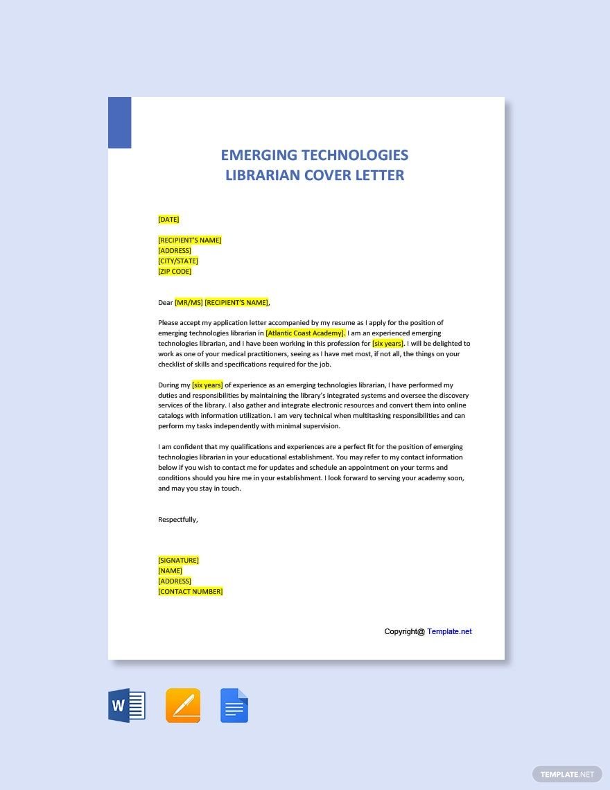 Emerging Technologies Librarian Cover Letter