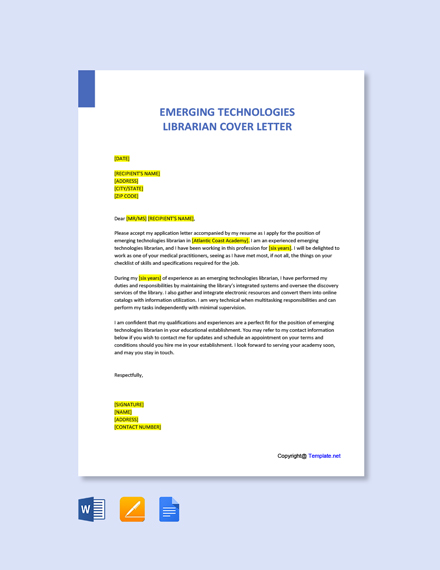 Emerging Technologies Librarian Cover Letter Template - Google Docs ...