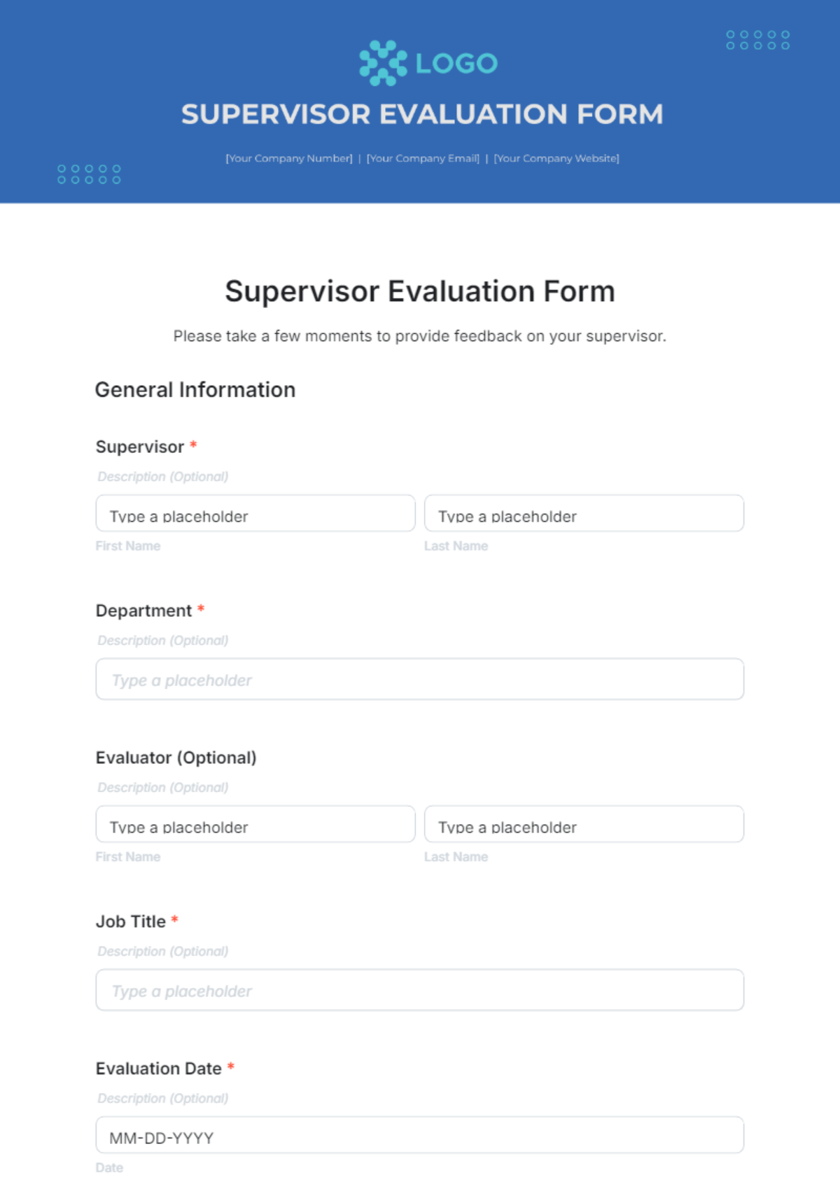 Supervisor Evaluation Form Template - Edit Online & Download