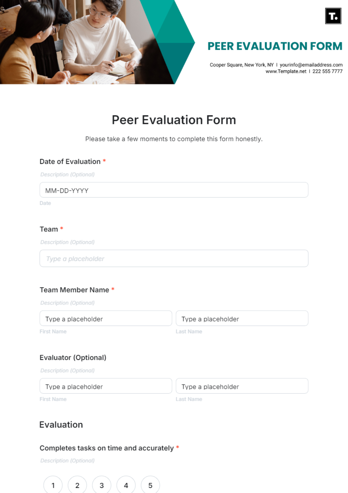 Peer Evaluation Form Template - Edit Online & Download