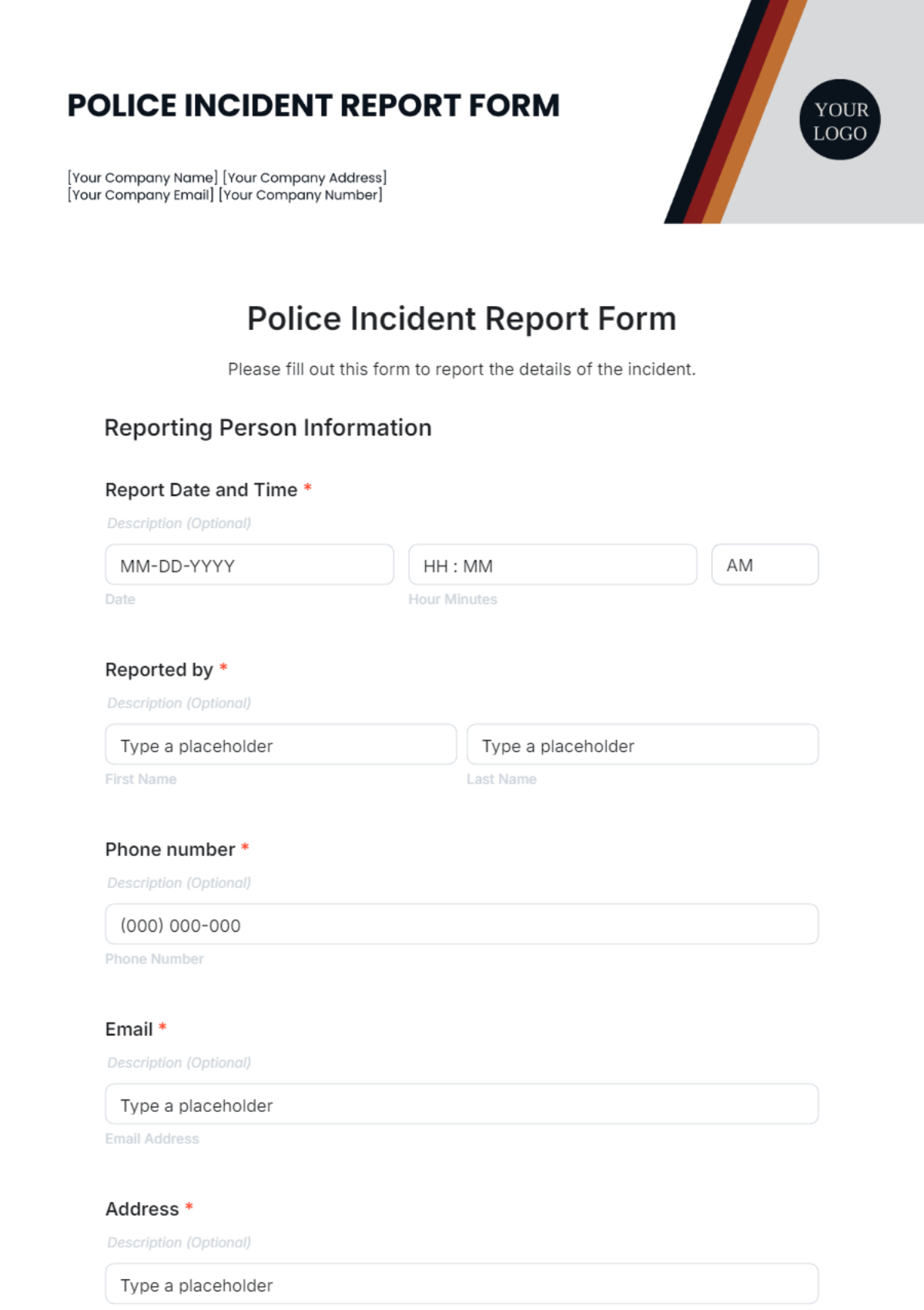 Police Incident Report Form Template - Edit Online & Download