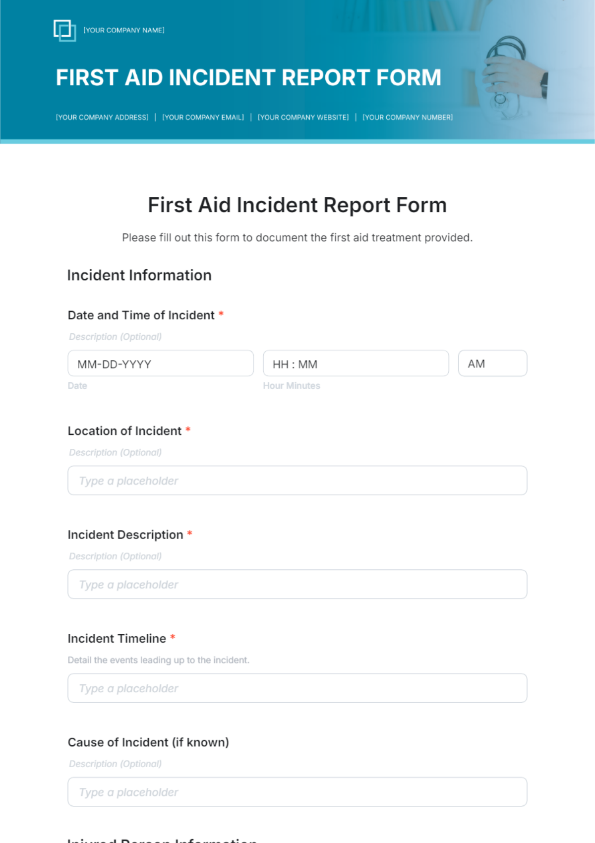 First Aid Incident Report Form Template