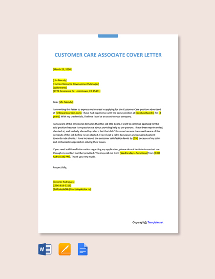 Free Customer Care Account Manager Cover Letter Template - Google Docs ...