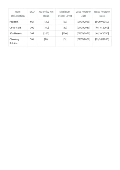Free Movie Theater Inventory Management Template to Edit Online