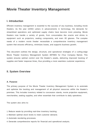 Free Movie Theater Inventory Management Template to Edit Online