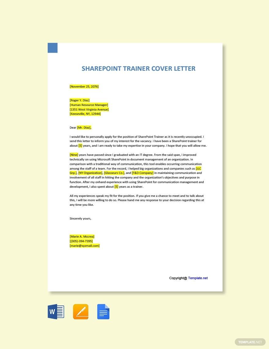 Sharepoint Trainer Cover Letter