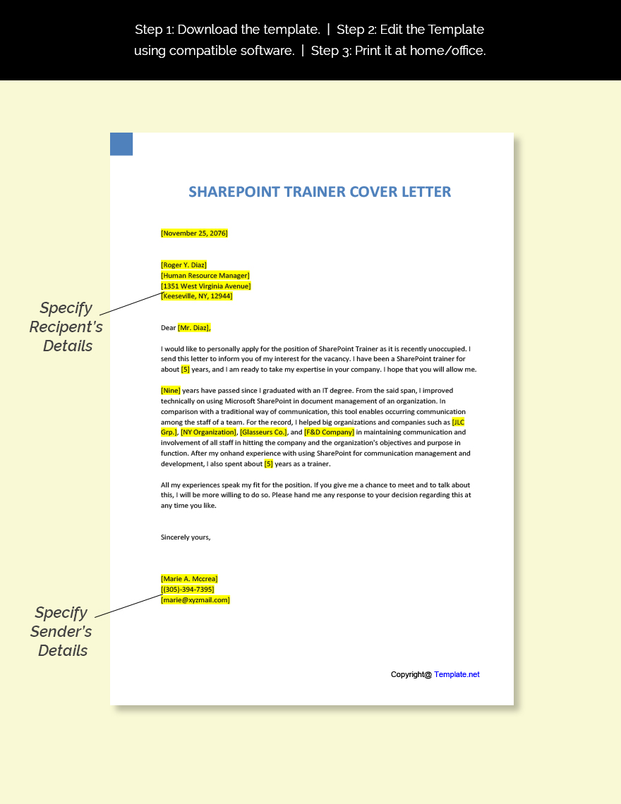 Sharepoint Trainer Cover Letter