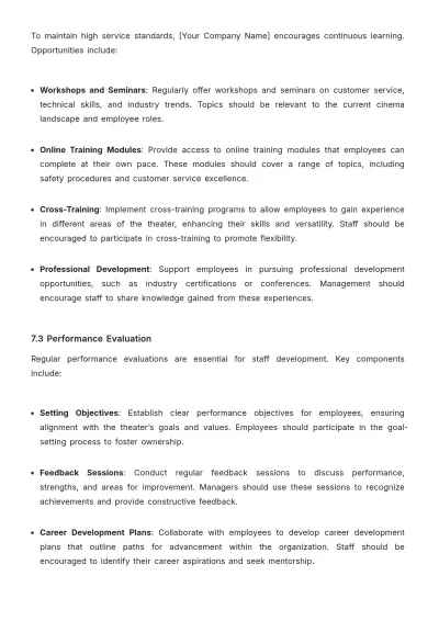 Free Movie Theater Training Manual Template to Edit Online