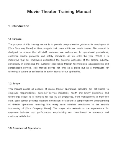 Free Movie Theater Training Manual Template to Edit Online