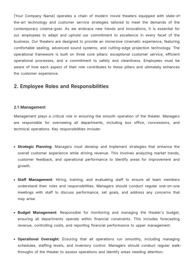 Free Movie Theater Training Manual Template to Edit Online