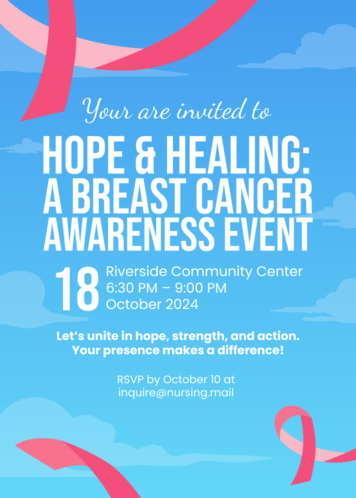 Breast Cancer Awareness Month Invitation Template - Edit Online & Download