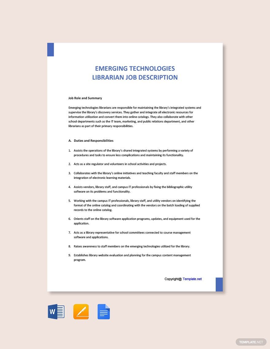  Emerging Technologies Librarian Job Ad and Description Template