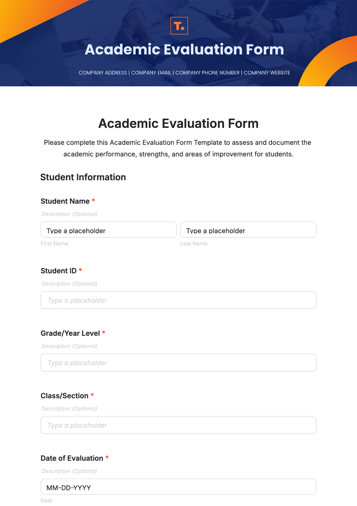 Academic Evaluation Form Template - Edit Online & Download