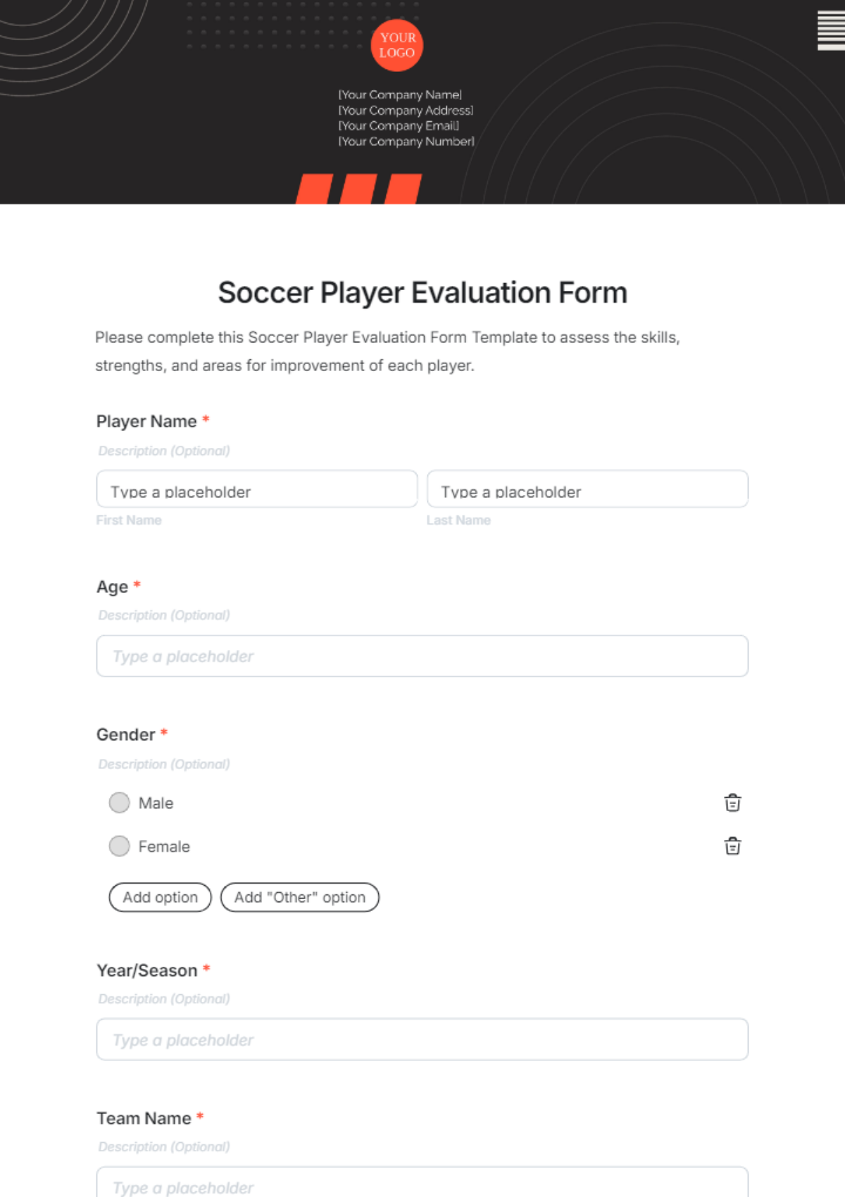 Soccer Player Evaluation Form Template - Edit Online & Download