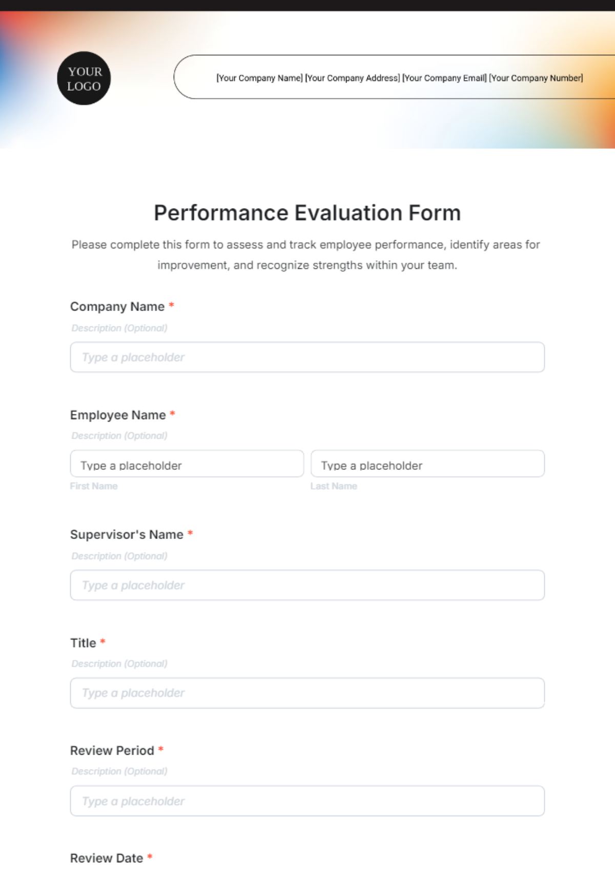 Performance Evaluation Form Template - Edit Online & Download