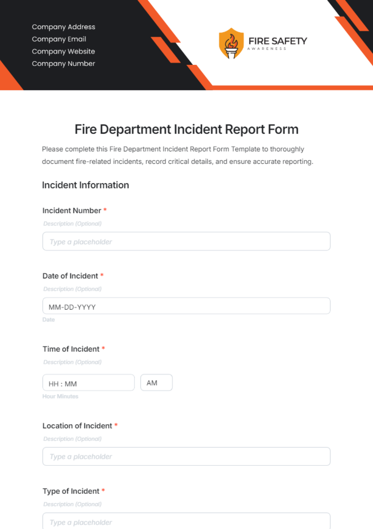 Fire Department Incident Report Form Template