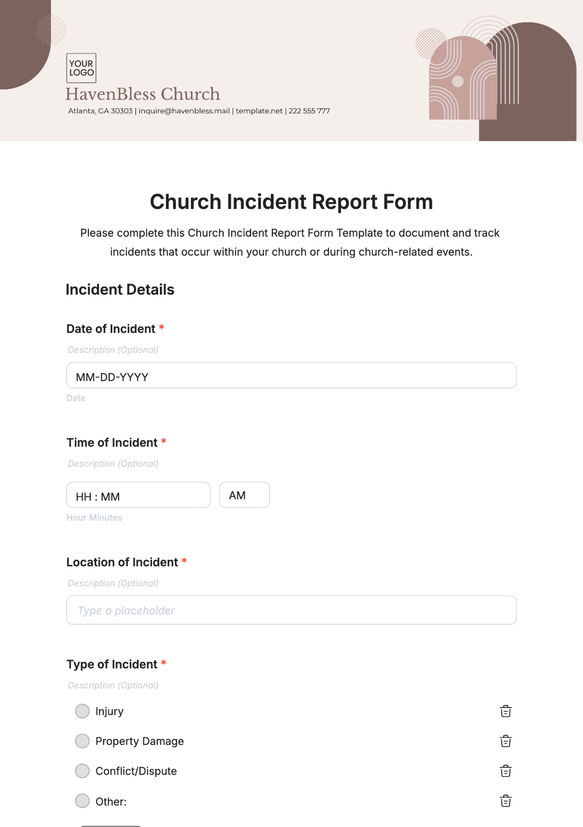 Church Incident Report Form Template - Edit Online & Download