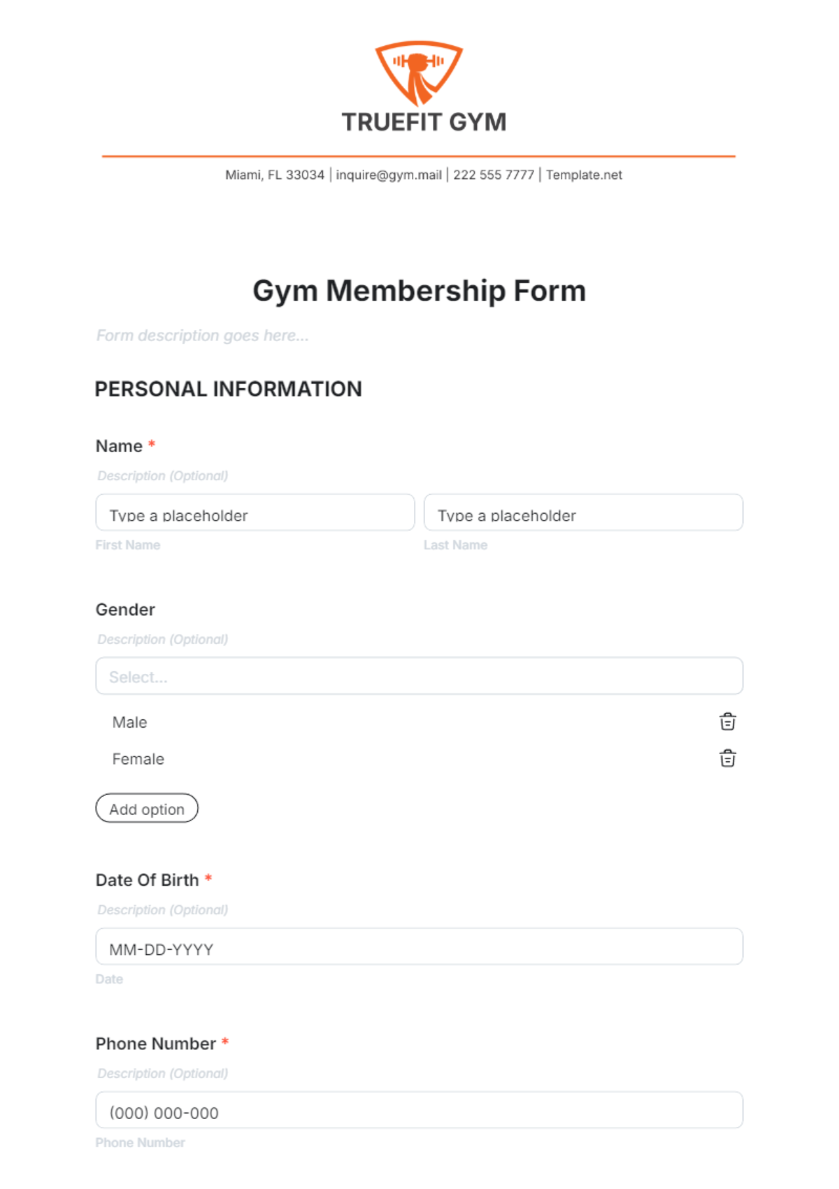 Gym Membership Form Template - Edit Online & Download